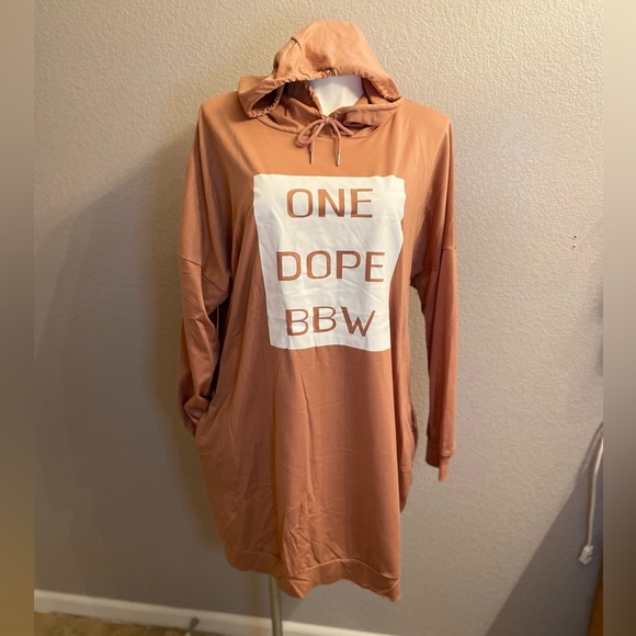 Brown Hoodie Dress with Graphic Print - Picture 4 of 5